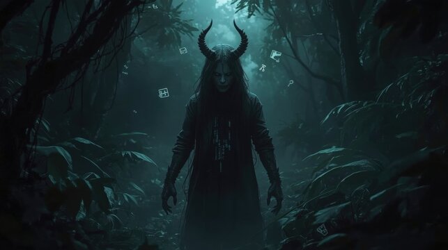 Futuristic Leak: A Digital Spirit in a Dark, Mysterious Jungle