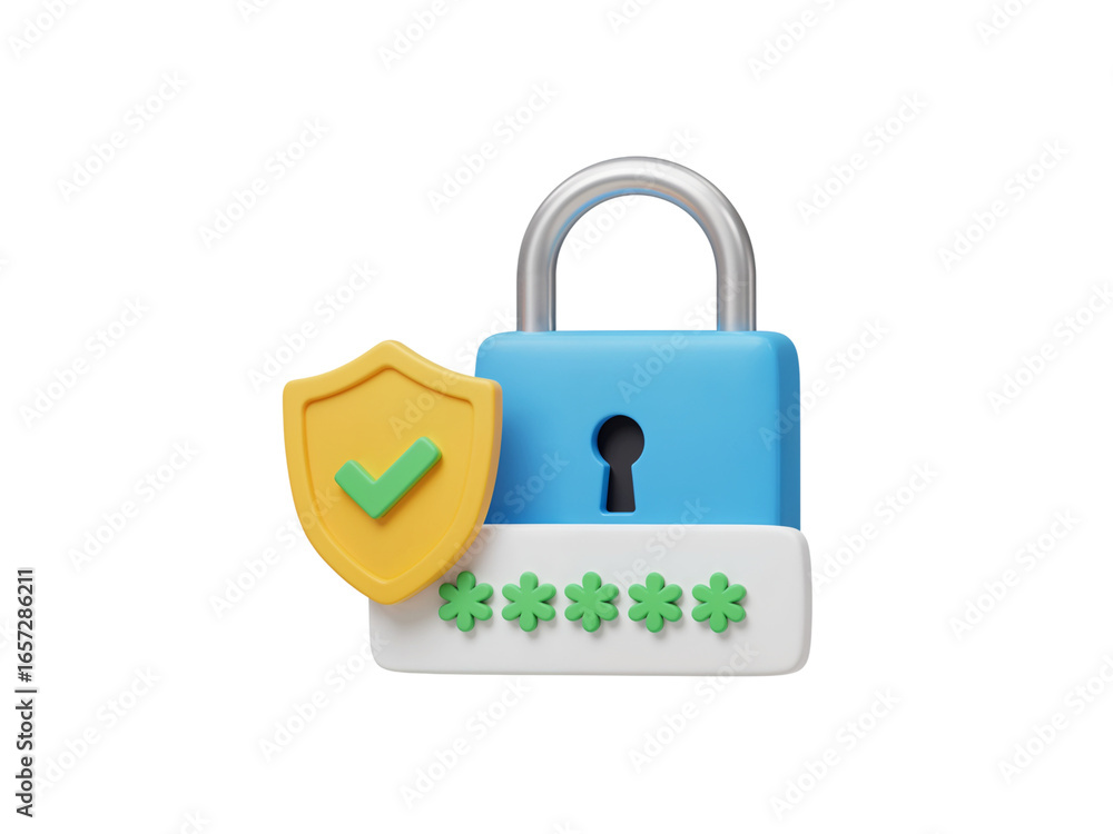 Fototapete secure digital padlock with shield and password input for cybersecurity and data protection concept 