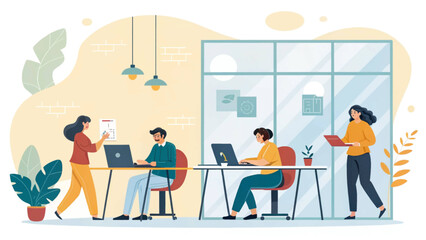 Professional team working collaboratively in a modern, dynamic office environment, fostering innovation and productivity. Ideal for business and technology themes.