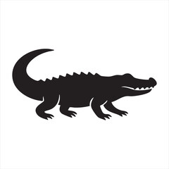 Obraz premium A stark black silhouette of an alligator in profile, showcasing its scaly texture and powerful stance. This silhouette style is a distinctive feature