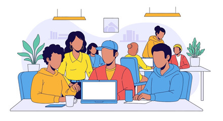 Diverse team collaborating in a modern office, fostering innovation and productivity. Ideal for business, technology, or startup concepts.