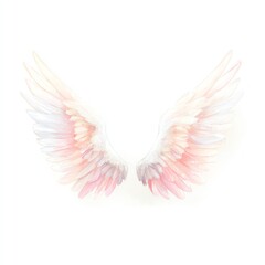 Obraz premium Pastel Pink Wings Soar Against White Background ADelicate Dreamlike Image Of Feathery Wings