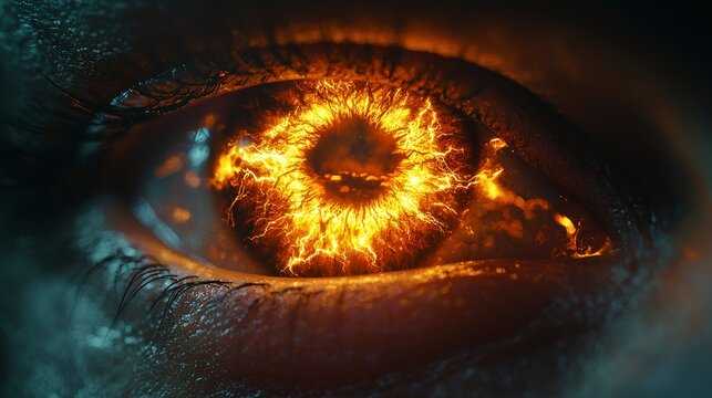 Fiery eye, close-up