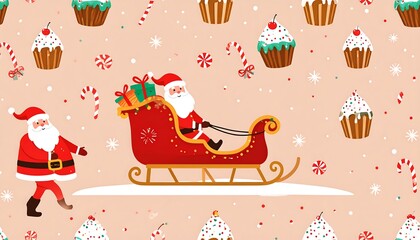 Santa's sleigh with cupcakes and candy canes.