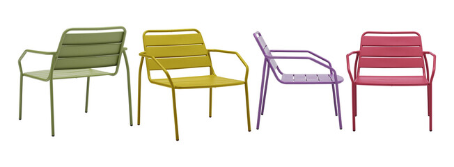 Steel frame chair mix color with side front back slanted backrest cut out isolated transparent...