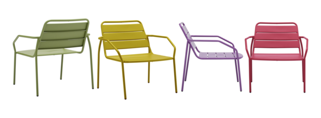 Steel frame chair mix color with side front back slanted backrest cut out isolated transparent background