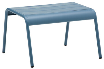 Steel frame chair, steel table and footrest cut out isolated transparent background