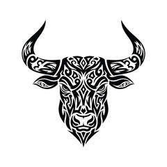 Fototapeta premium Intricate Bull Head Design Tribal Tattoo Style Illustration