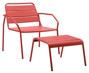 Steel frame chair with side backrest and steel footrest table cut out isolated transparent...