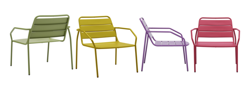 Steel frame chair mix color with side front back slanted backrest cut out isolated transparent background