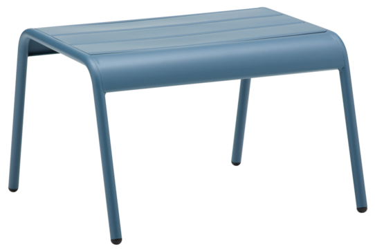 Steel frame chair, steel table and footrest cut out isolated transparent background