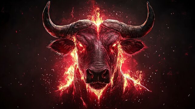 Fiery illustration of an enraged bull's head