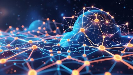 Abstract neural network with glowing connections and humanoid figures