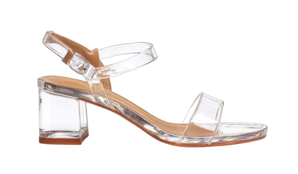 Clear heels with a tan strap