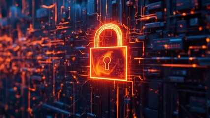 Cybersecurity concept with glowing padlock on circuit board digital background protection network - Powered by Adobe