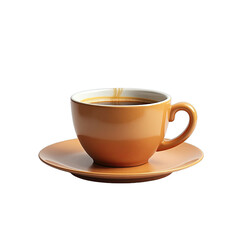 A cup of coffee on a saucer against a black background.