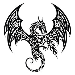 Obraz premium Tribal Dragon Tattoo Design Mythical Creature with Elaborate Swirls and Fire Accents
