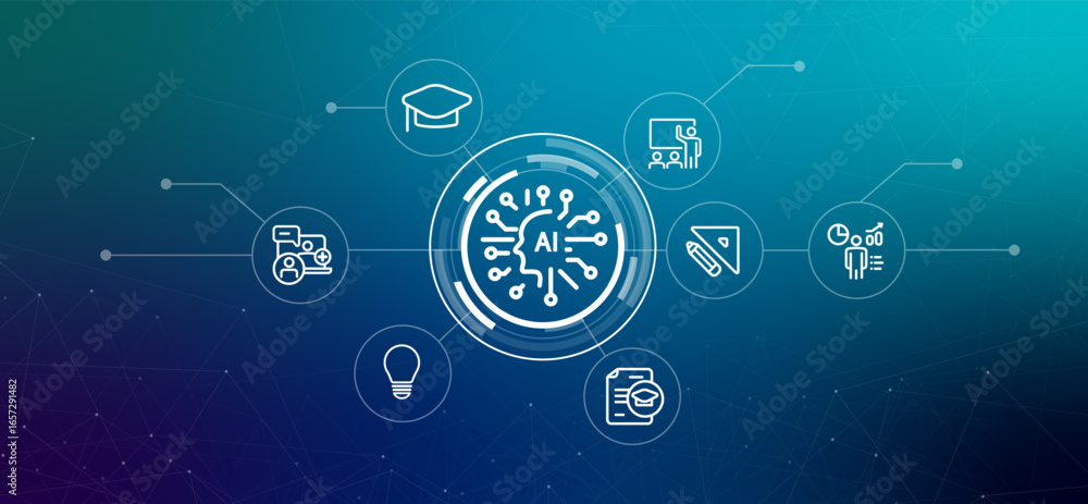 Poster ai in education and learning representing academic and educational using artificial intelligence for