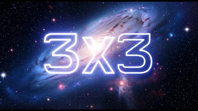 Glowing 3X3 Neon Title Reveal Animation in a Cosmic Starry Galaxy