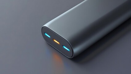 Modern metallic device with glowing indicator lights