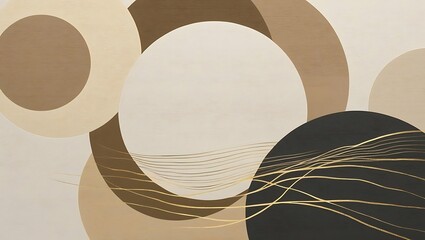 Abstract organic shapes with textured background and gold accents