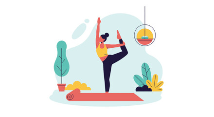 Woman practicing graceful yoga pose on a mat, highlighting wellness, balance, and mindful living for health and fitness concepts.