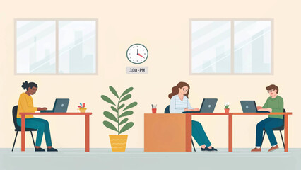 Diverse professionals focused on laptops in a modern office. Represents productivity, teamwork, and a contemporary business environment.