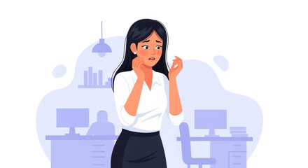 Stressed businesswoman feeling overwhelmed and anxious in an office setting. Represents workplace pressure, mental health, and employee burnout.