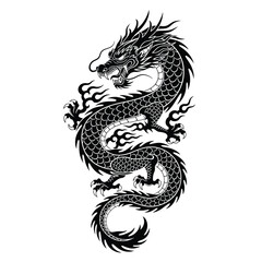 Fototapeta premium Powerful and Majestic Black Chinese Dragon Illustration Representing Ancient Mythology and Oriental Folklore, Ideal for Cultural Designs, Tattoos, and Graphic Art Projects with a Mystical Aesthetic.
