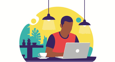 Focused person working on a laptop in a modern cafe or coworking space, enjoying coffee. Ideal for remote work, online learning, business, and digital lifestyle concepts.