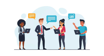 Diverse business team collaborating and communicating digitally with laptops. Represents teamwork, online discussion, and business growth for modern enterprises.