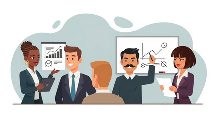 Business professionals collaborate in a meeting, analyzing data and discussing strategy for growth and success. Ideal for corporate, finance, and education concepts.