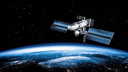 Earth Observation Satellite Orbiting Spacecraft Above Planet Earth in Space