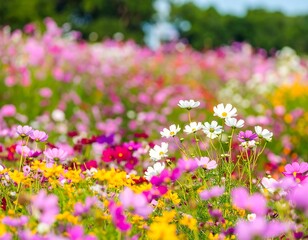 Fototapeta premium Vibrant flower field, various colors