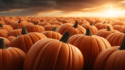 Obraz premium pumpkin patch at sunset, cinematic lens flare, high-resolution detail