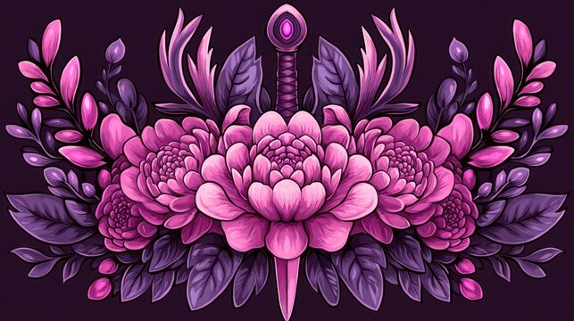 Floral illustration with a central sword