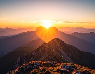Golden sunrise forming a glowing heart, symbol of hope, awareness, and healing for World Suicide Prevention Day Generated image