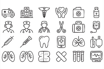 Medical Symbols for Clinics and Hospitals: Ambulance, Syringe, and Medication