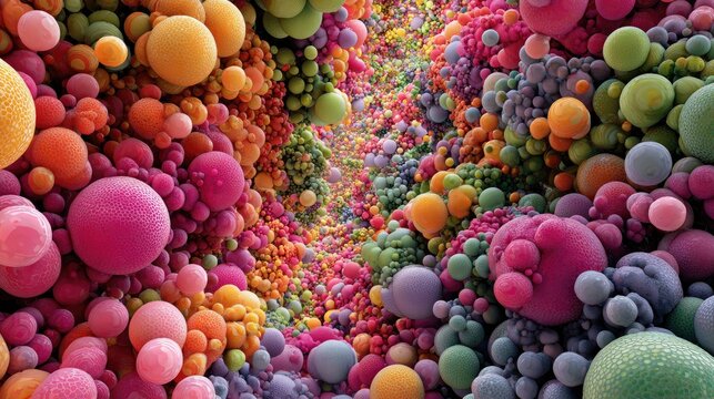 A vibrant tunnel of colorful spheres
