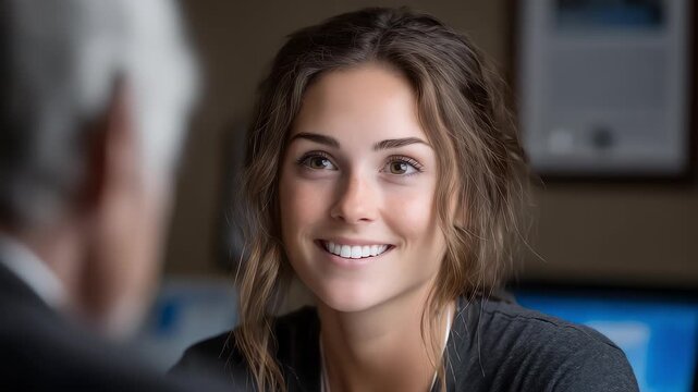 Confident Smiling Female Employee Talking