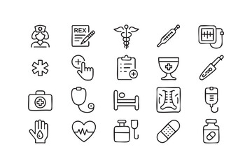 Healthcare and Emergency Medical Icons for Doctors, Clinics, and Treatment