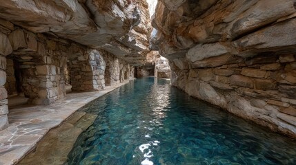 Pool carved into rock canyon