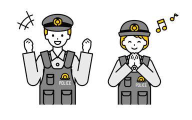 シンプルな警察官の男女_うれしい