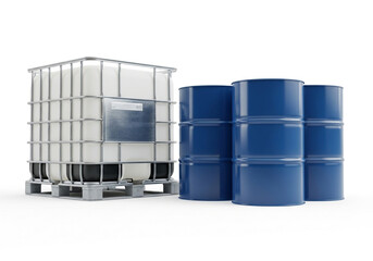 Industrial bulk liquid storage containers including ibc tote and blue drums