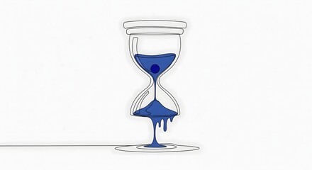 Fototapeta premium Continuous Line Blue Hourglass, Time Running Out