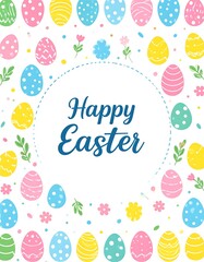 Colorful Easter eggs background with greeting