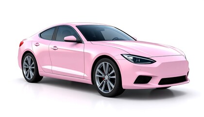 A modern, stylish, pink sports car is presented against a plain white background.