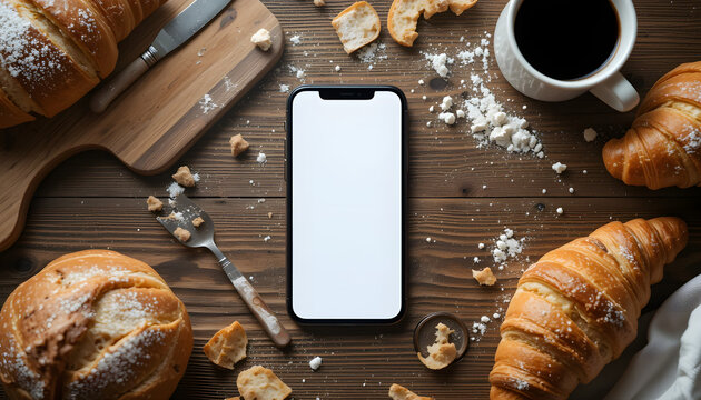 High-Resolution Smartphone Mockup Styled with Artisan Bakery Accessories