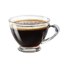Hot black coffee in a clear glass mug isolated on transparent background