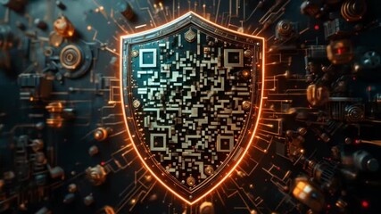 Futuristic Cyber Security Shield with QR Code Protection Against Cyber Threats and Data Breaches - Powered by Adobe